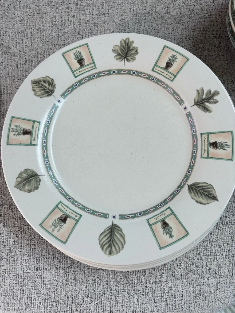 Pfaltzgraff Herb Motif Ceramic Dinner Plate in Green and Cream - set of 6